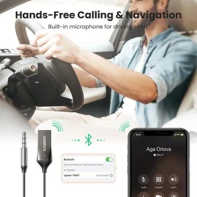 UGREEN Bluetooth Car Receiver Aux with Mic (Space Gray)